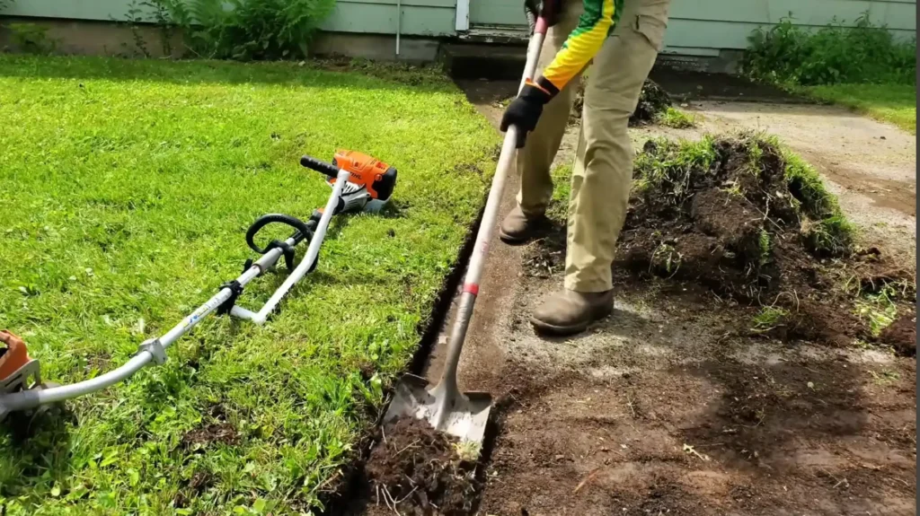 Our Waco lawn services team edging a green lawn
