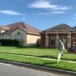 Residential lawn mowing in a Waco neighborhood.